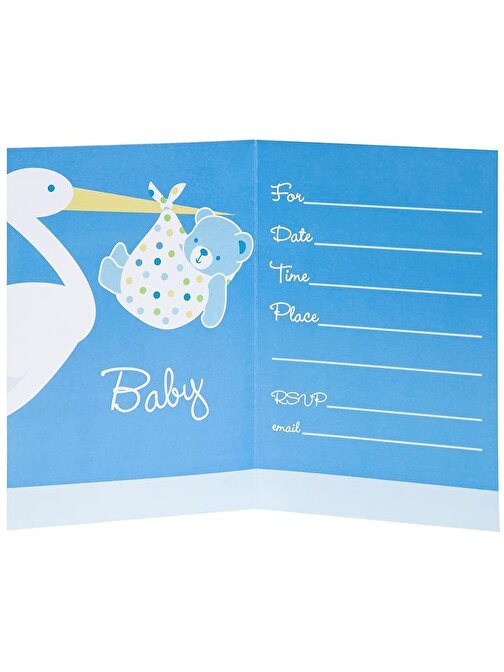 Xmarkettr Parti Baby Boy Stork Temalı Mavi Renk Baby Shower Davetiye 8 Adet
