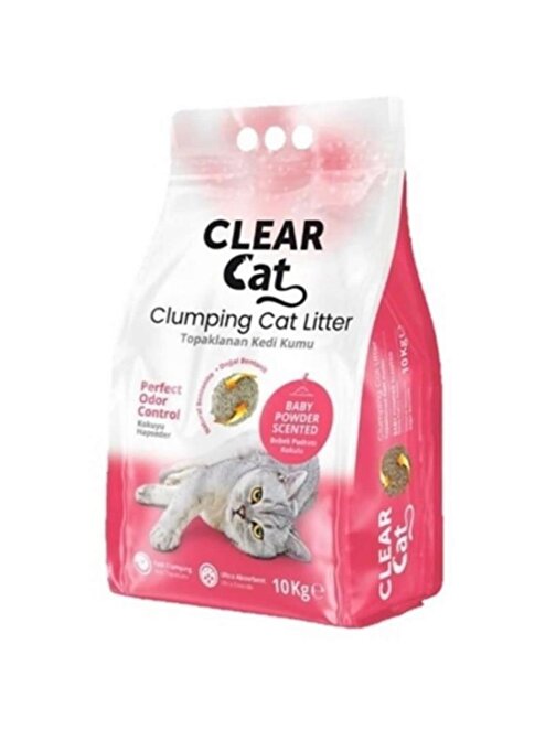 Clear Cat Pudralı Topak Bentonit Kedi Kumu İnce 10 Kg