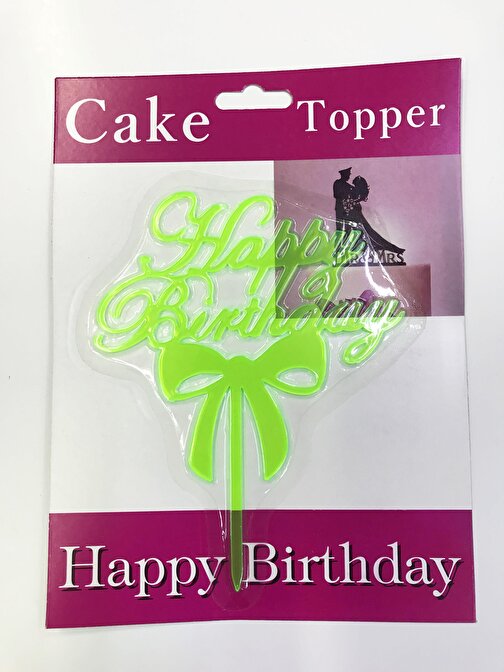Samur Happy Birthday Yazılı Fiyonklu Pasta Kek Çubuğu Yeşil Renk