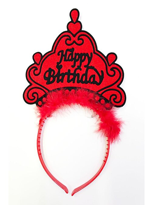 XMARKETTR Parti Happy Birthday Yazılı Neon Kırmızı Renk Doğum Günü Tacı