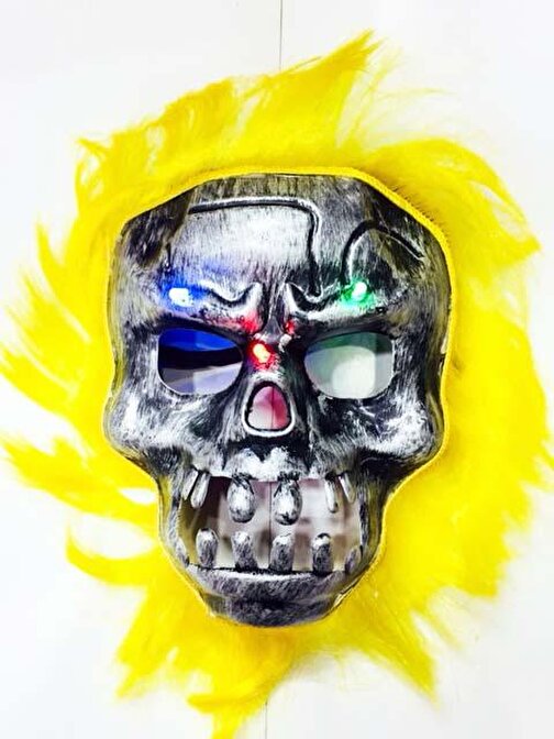XMARKETTR Parti Cadılar Bayramı Halloween Işıklı Kurukafa Maske sarı saçlı