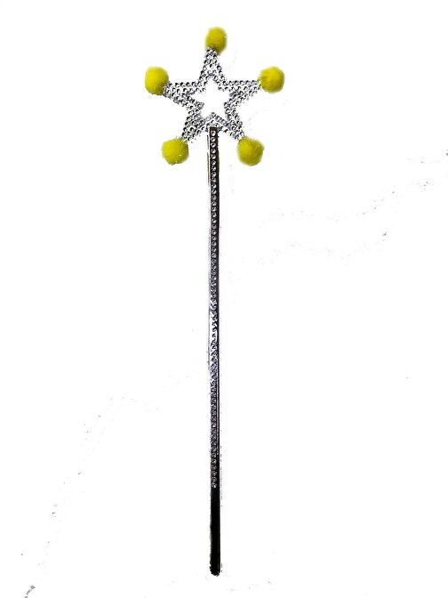 XMARKETTR Parti Malzemesi Yıldız Peri Asası Sihirli Değnek Sarı Ponponlu