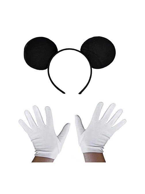 XMARKETTR Parti Malzemeleri Siyah Mickey Mouse Tacı ve Beyaz Eldiven Seti
