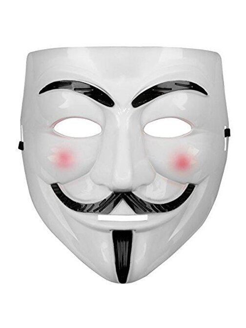XMARKETTR Parti Beyaz Renk Pembe Yanaklı İthal V For Vendetta Maskesi