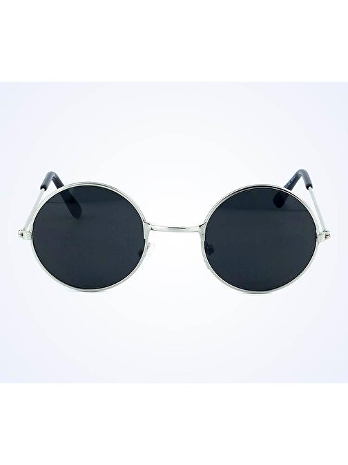 XMARKETTR Parti Yuvarlak Cam John Lennon Tarzı Gümüş Çerçeveli Siyah Camlı Gözlük