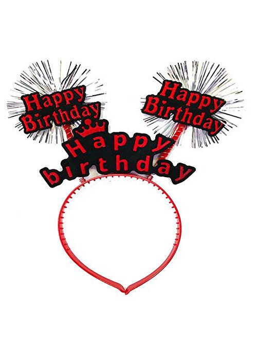 XMARKETTR Happy Birthday Yazılı Püsküllü Neon Kırmızı Renk Doğum Günü Tacı 22x19 cm