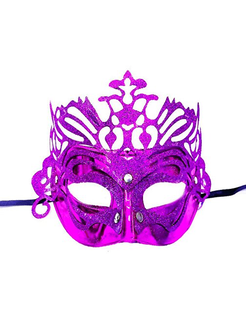 XMARKETTR Metalik Fuşya Pembe Renk Masquerade Kelebek Simli Parti Maskesi 23x14 cm