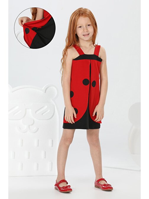 LupiaKids Uğurlu Kırmızı Siyah Kız Çocuk Elbise LPY-21-001