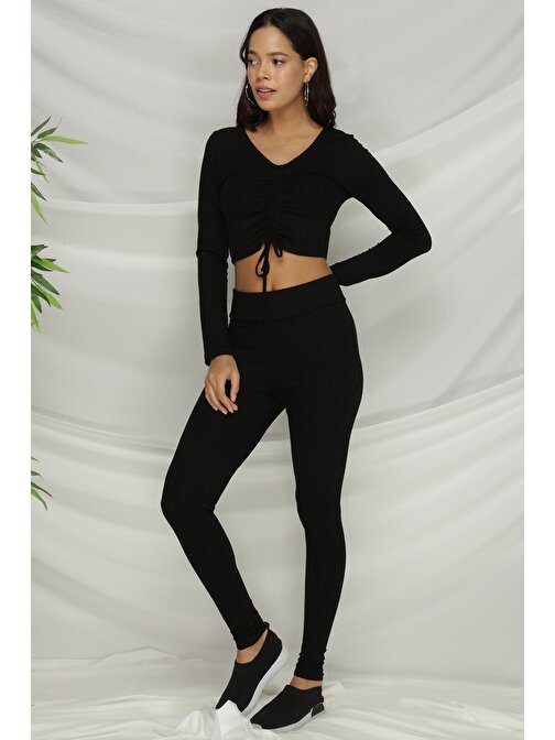 Select Moda Kadın Alt Üst Takım Uzun Kollu Set 2'li M Siyah