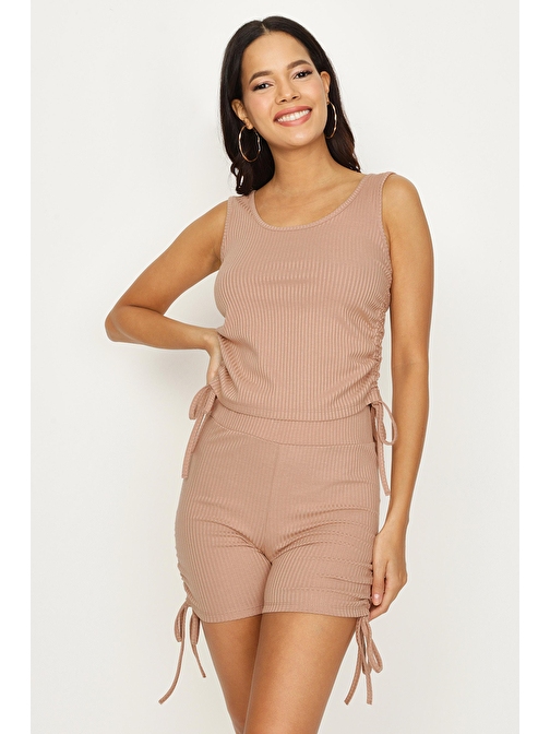 Select Moda Kadın Nude Alt Üst Takım Set 2'li XS Kemik