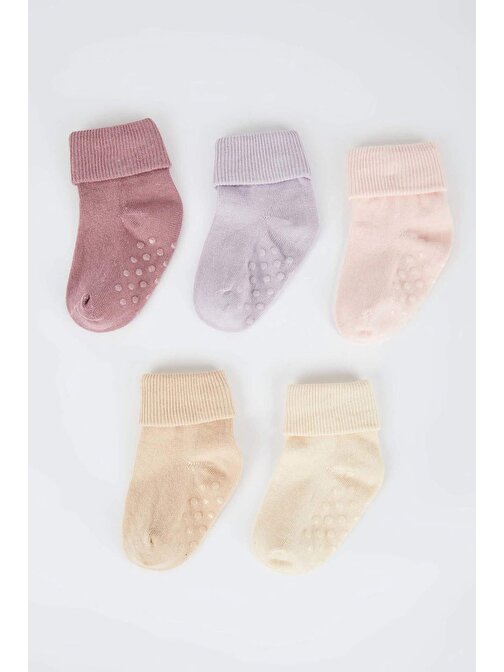 Defacto X6285A2NS Kız Bebek Pamuklu Kaydırmaz Tabanlı 5'li Uzun Çorap  Renkli 2 - 3 Yaş