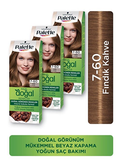 Palette Kalıcı Doğal Renkler Saç Boyası 7.60 Fındık Kahve X 3 Adet