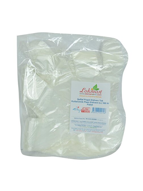 Lokmanavm Şeffaf Poşet Eldiven Tek Kullanımlık Plast Eldiveni (L) 100 Lü Paket