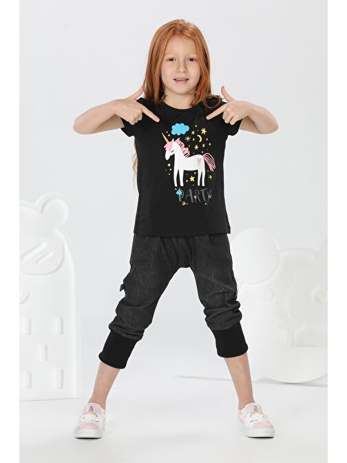 LupiaKids Unicorn Siyah Kot+Tshirt Takım LPY-21-007