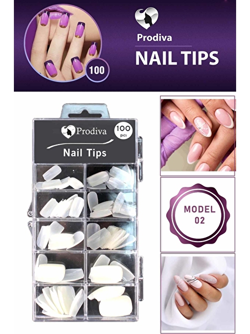 Prodiva 100'Lü Kutulu Takma Tırnak - Nail Tips 2 No