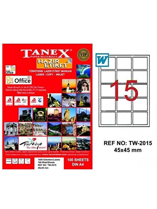 Tanex Lazer Etiket 100 YP 45x45 MM Laser-Copy-Inkjet TW-2015