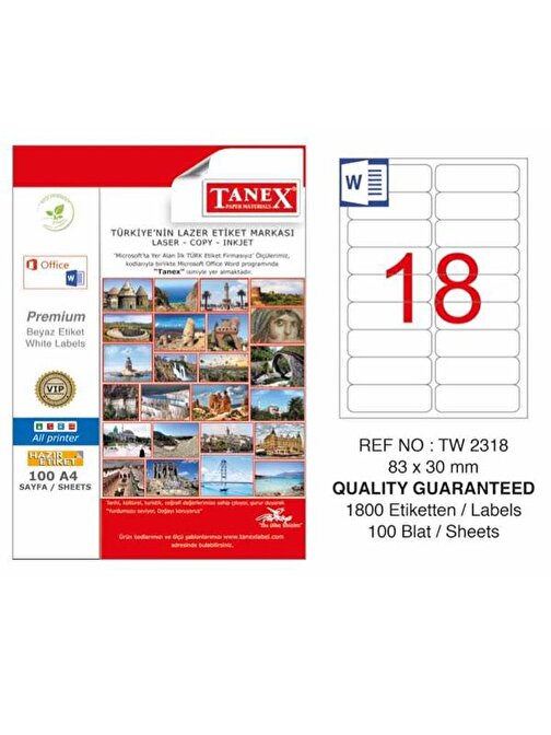 Tanex Laser Etiket 100 YP 83x30 Laser-Copy-Inkjet TW-2318