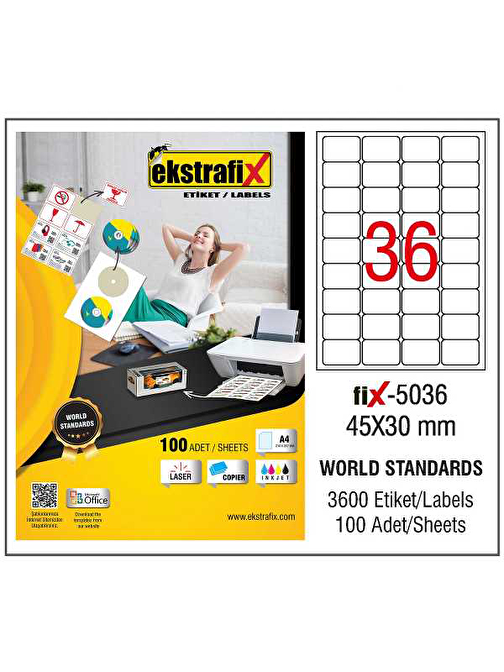 Ekstrafix Laser Etiket 45x30 Laser-Copy-Inkjet Fİx-5036