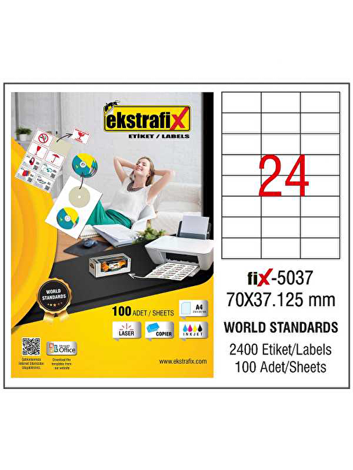 Ekstrafix Laser Etiket 70x37,125 Laser-Copy-Inkjet Fİx-5037