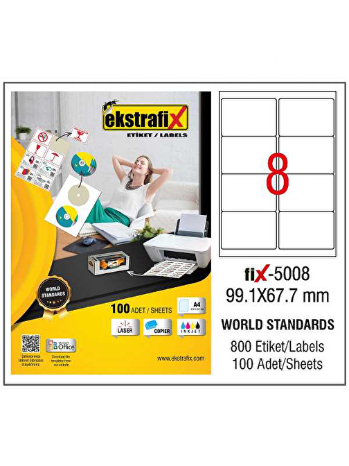 Ekstrafix Laser Etiket 99.1x67.7 Laser-Copy-Inkjet Fix-5008
