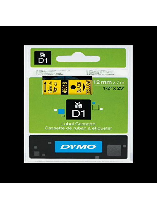 Dymo D1 Şerit Standart 12 MMx7 MT Sarı Üzerine Siyah 45018 S0720580