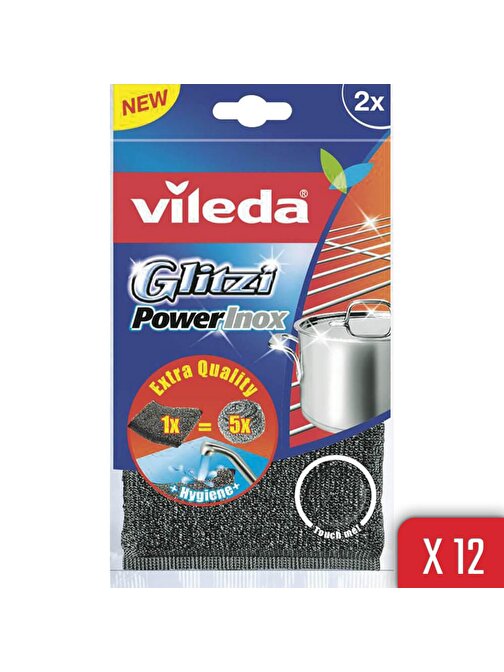 Vileda Glitzi Power Inox Çelik 2'li Bulasik Teli 12'li Paket