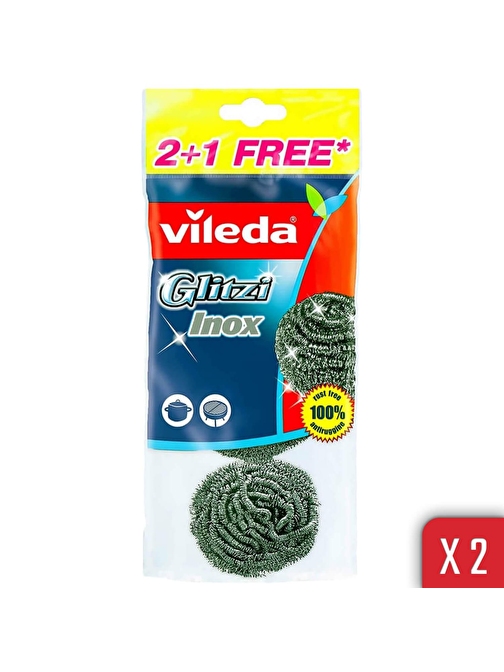 Vileda Glitzi Inox Çelik 3'lü Bulasik Teli 2'li Paket