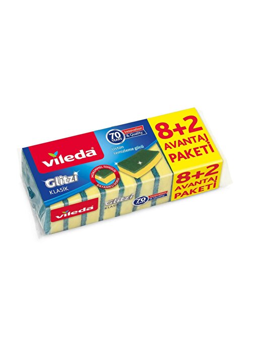 Vileda Yeşil Düz Hijyenik Bulaşık Süngeri 8+2 Ekonomik Paket