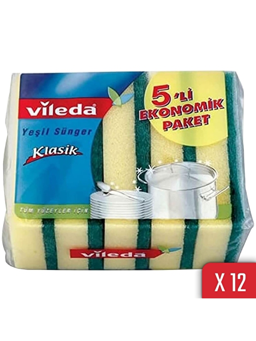 Vileda Yeşil Klasik 5'li Bulasik Süngeri 12'li Paket