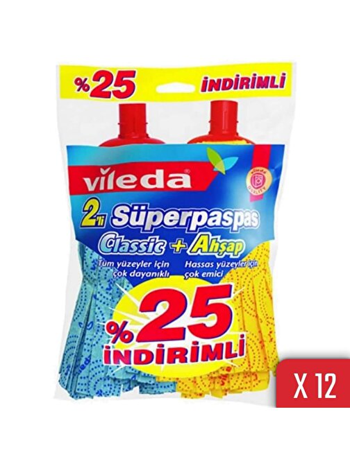 Vileda Classic+Ahşap Yedek Süper Paspas 12'li Paket