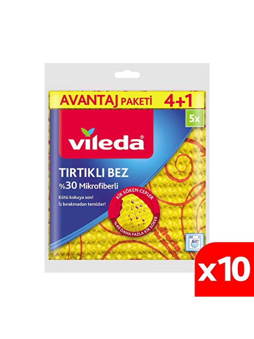 Vileda Tüm Yüzeyler Mikrofiber Temizlik Bezi Renkli 4+1 10 Paket