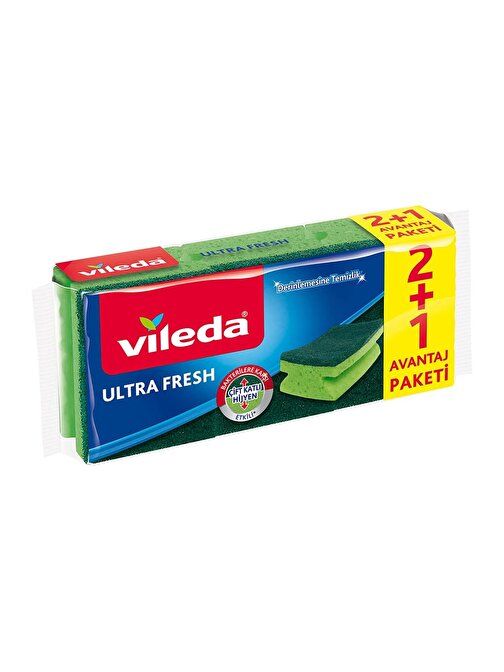 Vileda Ultra Fresh Oluklu Bulaşık Süngeri 2+1