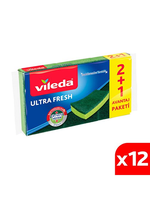 Vileda Ultra Fresh 2+1 Düz Bulaşık Süngeri 12'li