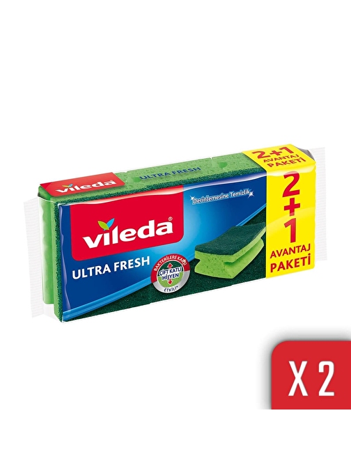 Vileda Ultra Fresh 2+1 Oluklu Bulaşık Süngeri 2'li