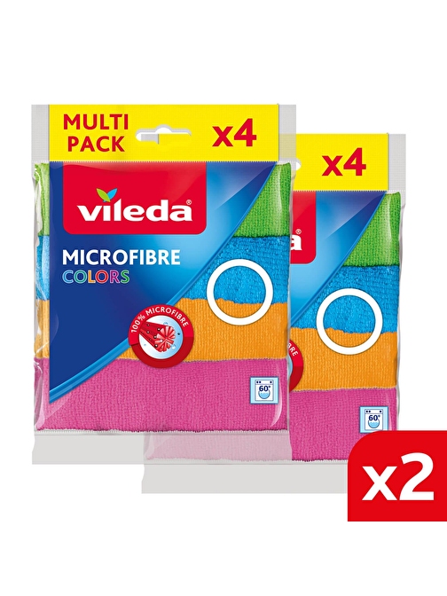 Vileda Colors Tüm Yüzeyler Mikrofiber Temizlik Bezi Renkli 4'lü 2 Paket