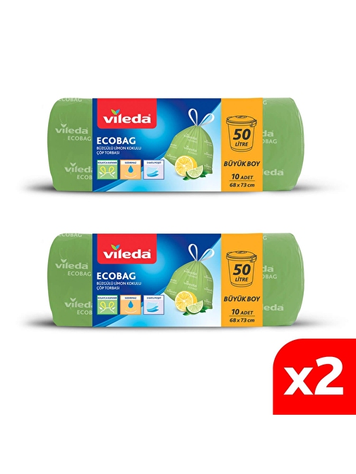 Vileda 10'lu Büzgülü Limon Kokulu Çöp Torbası Büyük Boy 2'li Paket