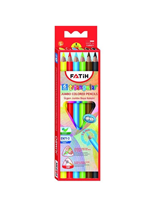 Fatih 33490 Jumbo Triangular Üçgen Kuru Boya Tam Boy 3.5 mm 6'lı Çok Renkli