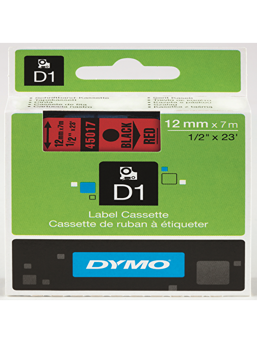 Dymo D1 Şerit Standart 12 MMx7 MT Kırmızı Üzerine Siyah 45017