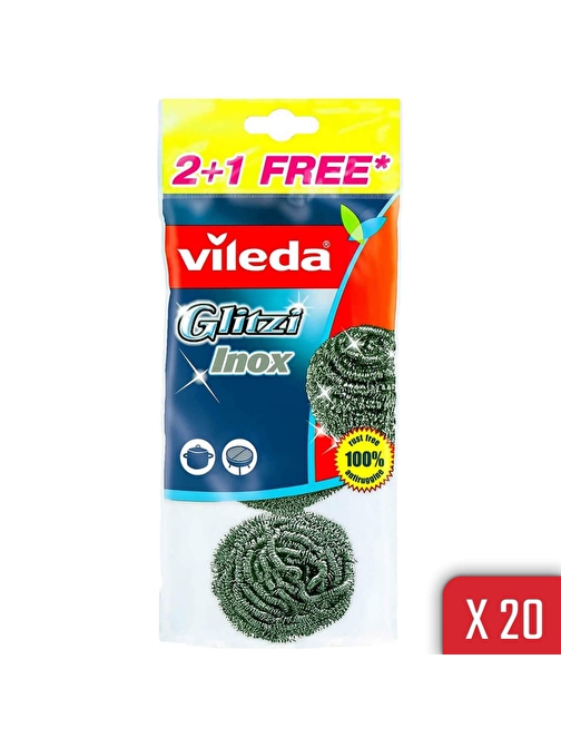 Vileda Glitzi Inox Çelik 3'lü Bulasik Teli 20'li Paket