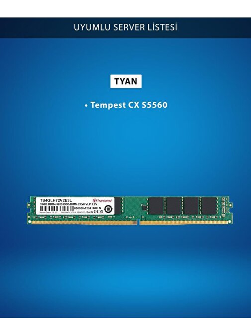 Transcend TS4GLH72V2E3 32 GB CL22 DDR4 1X32 3200 Mhz Ram