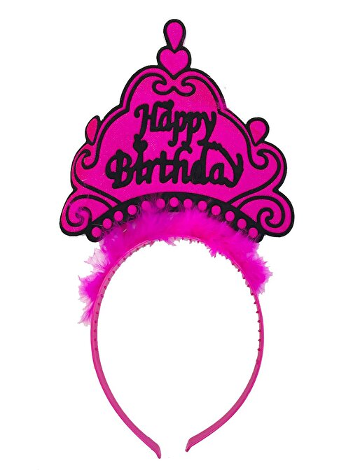Parti Happy BirthdAy Yazılı Neon Fuşya Renk Doğum Günü Tacı
