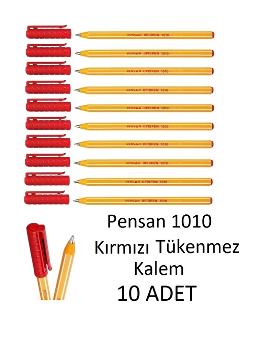 Pensan 1010 Kırmızı Tükenmez Kalem Ofispen 10 Adet