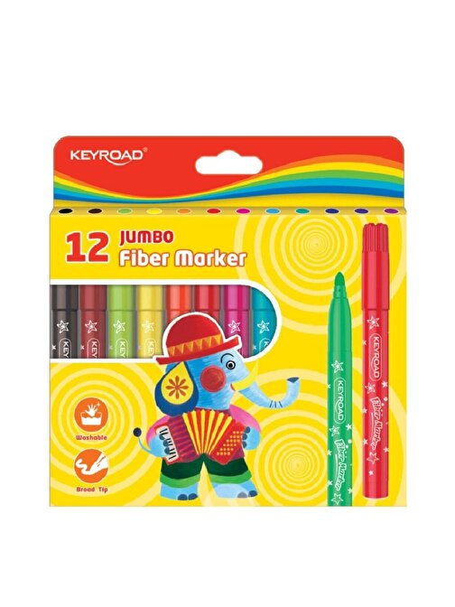 Keyroad Keçeli Kalem 12 li Renk Jumbo Fiber Marker Keçeli Kalem Keyroad Keçeli Kalem Jumbo Fiber Marker