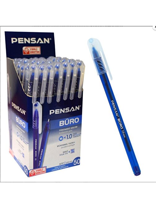 Pensan Tükenmez Kalem 50 Adet Mavi Renk 1.0mm Büro Tipi Ballpoint Pensan Büro Tükenmez Kalem 50 Adet Mavi Renk 1.0mm 2270
