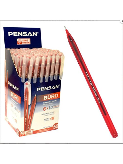 Pensan Büro Tipi Ballpoint Pensan Tükenmez Kalem 50 Adet Kırmızı Renk 1.0mm 2270
