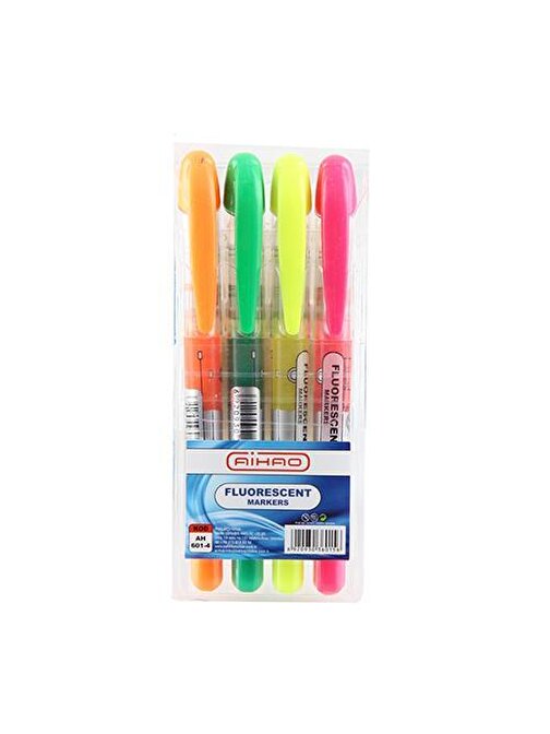 Aihao Fosforlu Kalem 4 Renk Şeffaf PaketFosforlu Kalem 4 Renk Marker Şeffaf Paket 4'lü