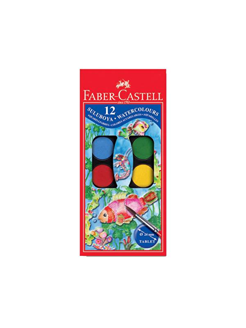 Faber Castell Orta Boy Sulu Boya 12 ml 12'li + Fırça Hediyeli