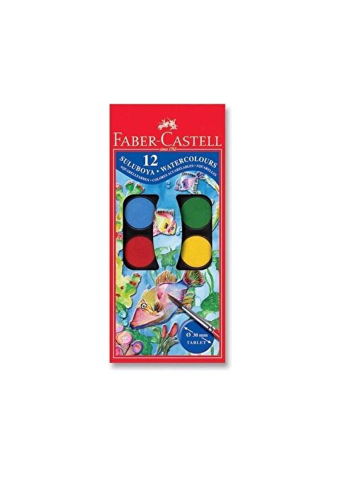 Faber Castell Büyük Boy Sulu Boya 30 mm 12 ml 12'li + Büyük Boy Fırça Hediyeli