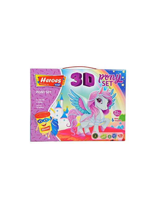 Heroes 3D Pony Doğal 6'lı Hamur ve Kalıp Seti 21 Parça 5 - 7 Yaş