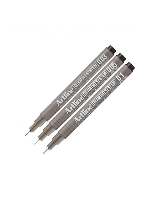 Artline Teknik Çizim Kalemi 0.03-0.05-0.1 mm Siyah 3'lü Set Drawing Teknik Çizim Kalemi